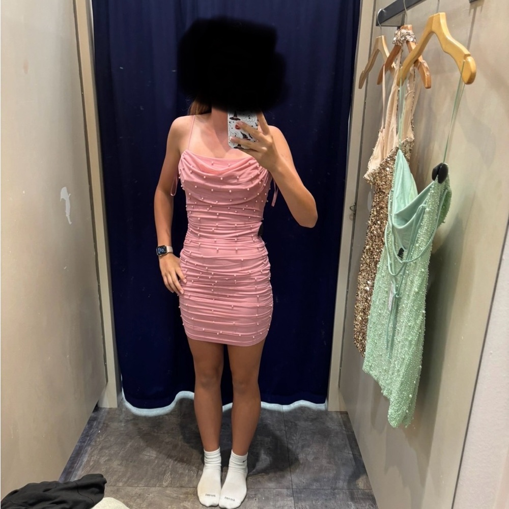 Windsor Pink Pearl-Embellished Mini Dress